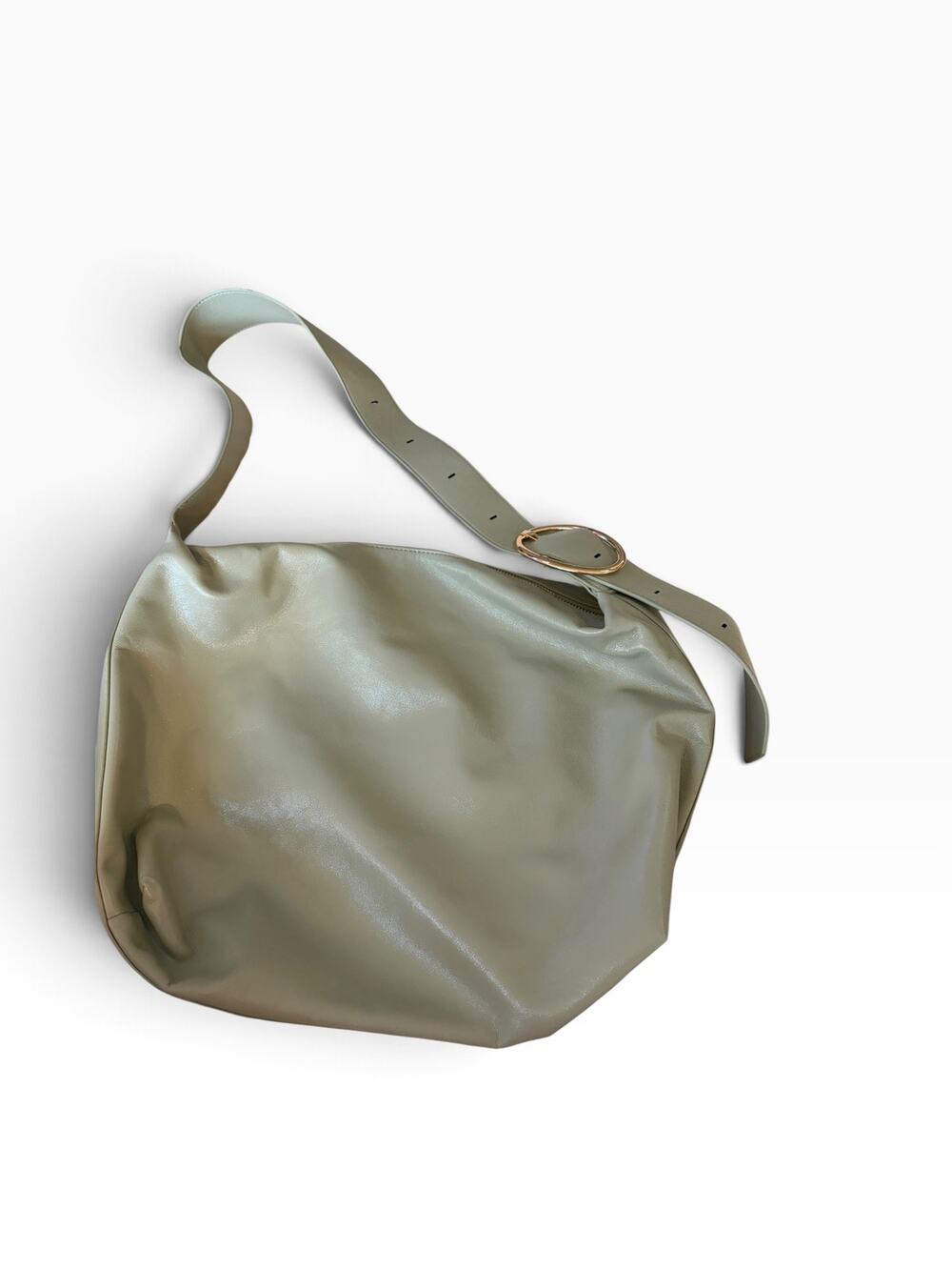 NWOT Anthropologie Round Buckle Slouchy Bag Hobo Sage Green Gold Hardware